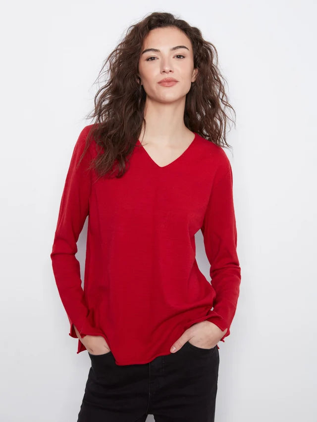 BASIC LONG SLEEVE V-NECK SWEATER-EQUESTRIAN-CHARLIE B