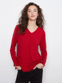 BASIC LONG SLEEVE V-NECK SWEATER-EQUESTRIAN-CHARLIE B