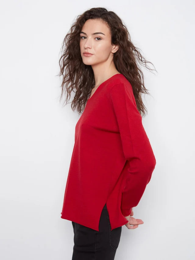 BASIC LONG SLEEVE V-NECK SWEATER-EQUESTRIAN-CHARLIE B