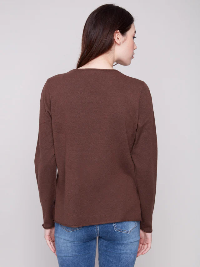 BASIC LONG SLEEVE V-NECK SWEATER-HEATHER MOCHA-CHARLIE B