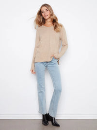 BASIC LONG SLEEVE V-NECK SWEATER-WALNUT-CHARLIE B