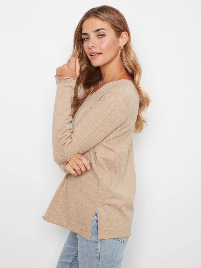 BASIC LONG SLEEVE V-NECK SWEATER-WALNUT-CHARLIE B