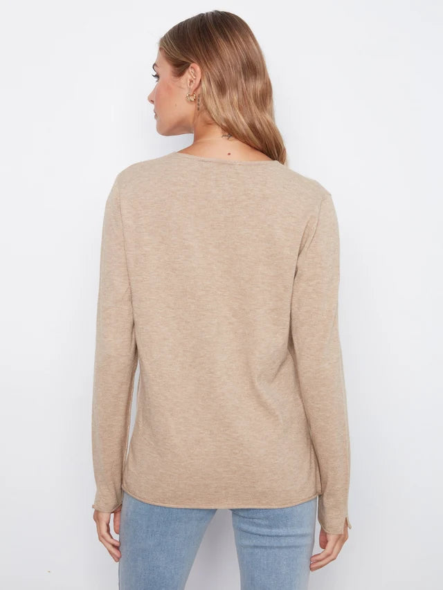BASIC LONG SLEEVE V-NECK SWEATER-WALNUT-CHARLIE B