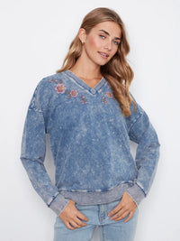 L/S V-NECK EMBROIDERED TOP-CHARLIE B