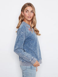 L/S V-NECK EMBROIDERED TOP-CHARLIE B