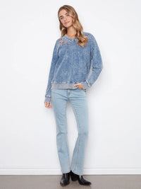 L/S V-NECK EMBROIDERED TOP-CHARLIE B