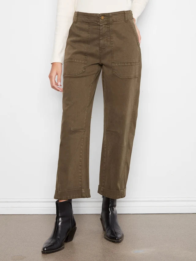 SMOOTH TWILL BARREL PANT-OLIVE-CHARLIE B