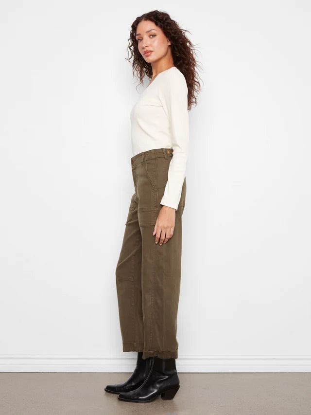 SMOOTH TWILL BARREL PANT-OLIVE-CHARLIE B