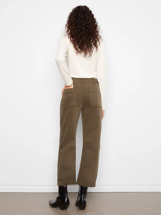 SMOOTH TWILL BARREL PANT-OLIVE-CHARLIE B