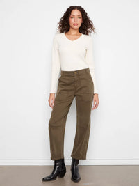 SMOOTH TWILL BARREL PANT-OLIVE-CHARLIE B