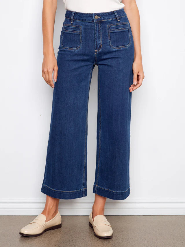CROPPED FLARE PATCH POCKET JEAN-INDIGO-CHARLIE B