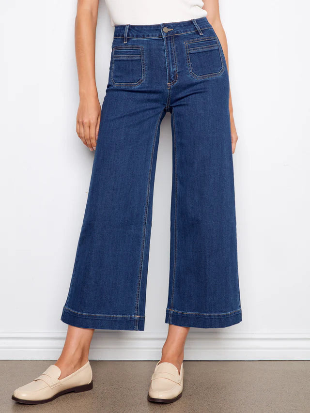 CROPPED FLARE PATCH POCKET JEAN-INDIGO-CHARLIE B
