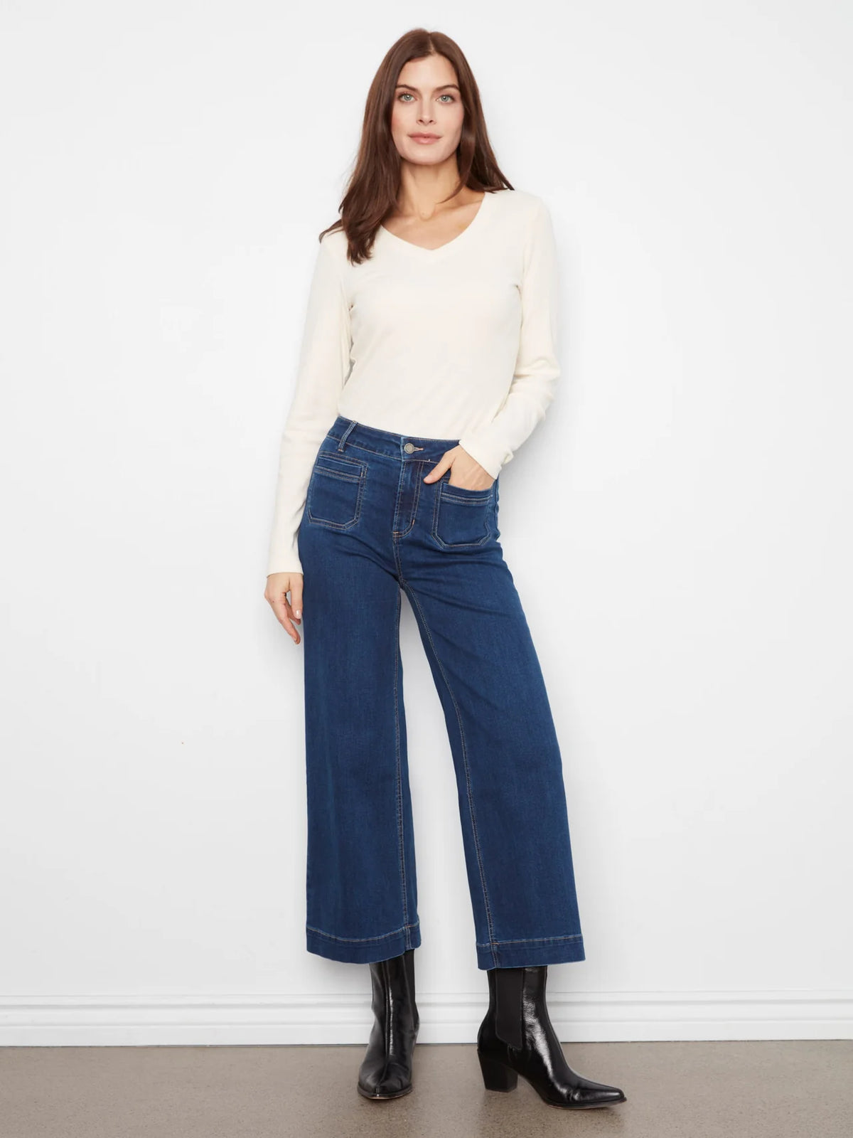 CROPPED FLARE PATCH POCKET JEAN-INDIGO-CHARLIE B