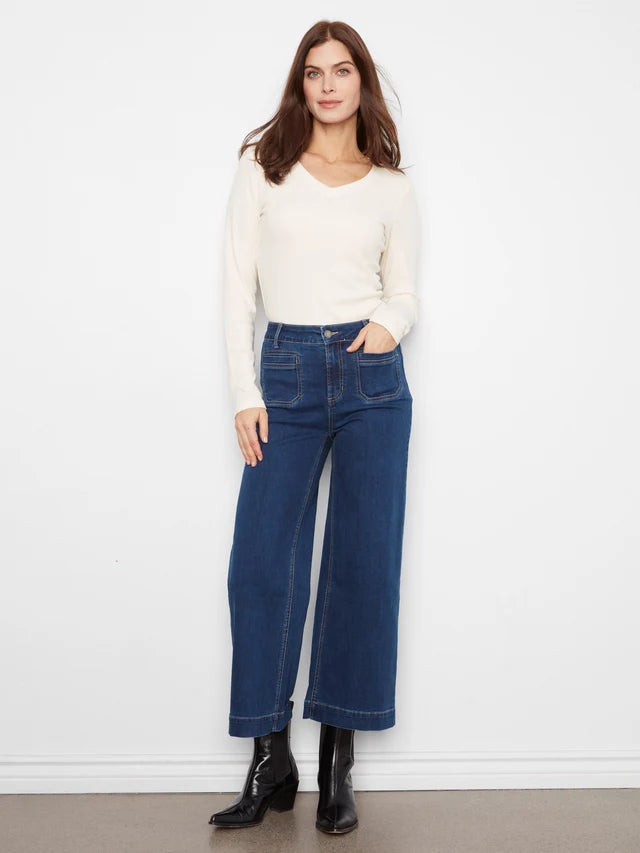 CROPPED FLARE PATCH POCKET JEAN-INDIGO-CHARLIE B