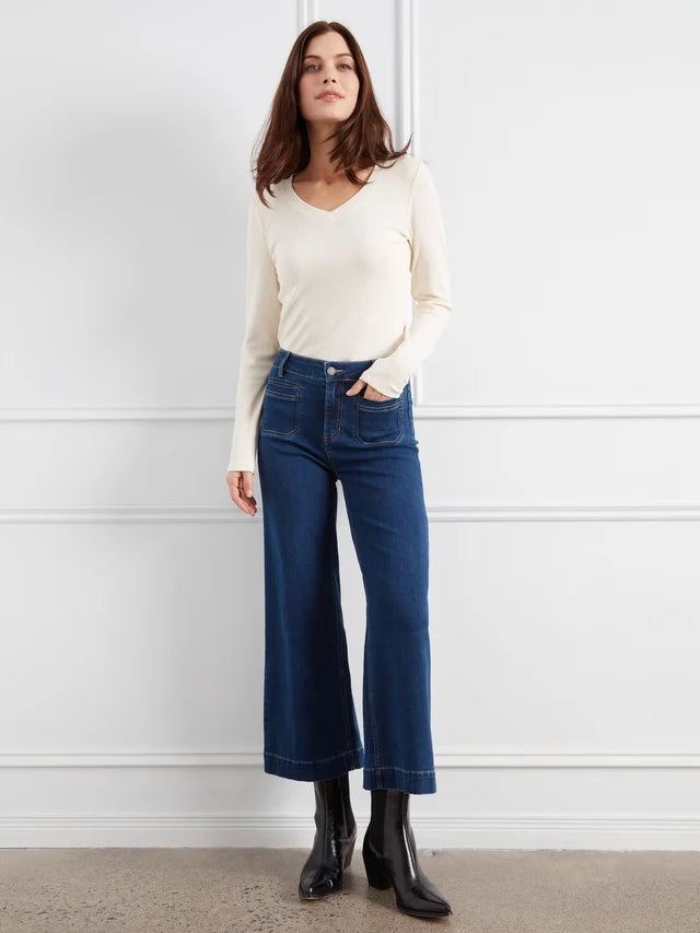 CROPPED FLARE PATCH POCKET JEAN-INDIGO-CHARLIE B