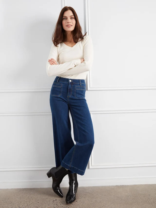 CROPPED FLARE PATCH POCKET JEAN-INDIGO-CHARLIE B
