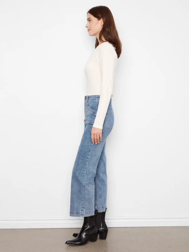 CROP WIDE LEG W/PATCH POCKET-MEDIUM BLUE-CHARLIE B