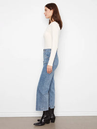 CROP WIDE LEG W/PATCH POCKET-MEDIUM BLUE-CHARLIE B