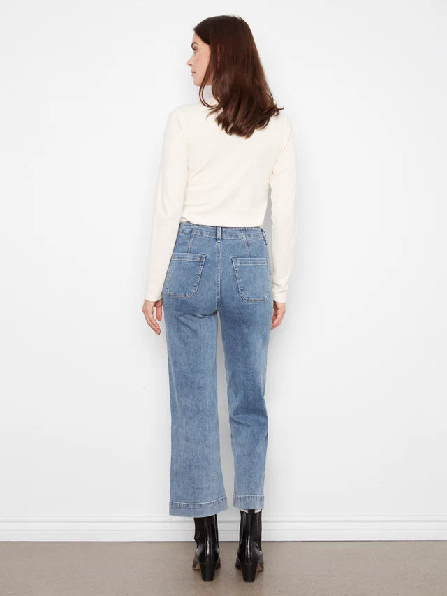 CROP WIDE LEG W/PATCH POCKET-MEDIUM BLUE-CHARLIE B