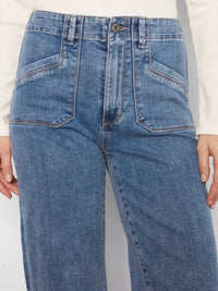 CROP WIDE LEG W/PATCH POCKET-MEDIUM BLUE-CHARLIE B