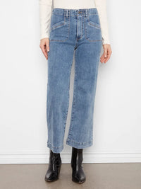 CROP WIDE LEG W/PATCH POCKET-MEDIUM BLUE-CHARLIE B