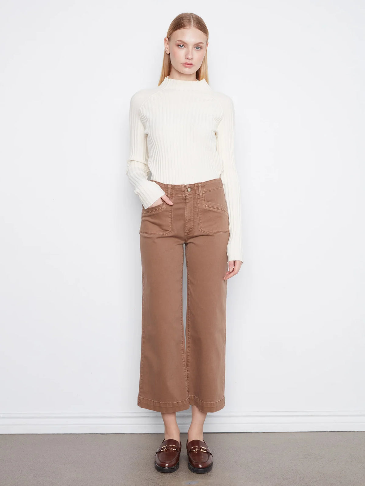 TWILL CROP WIDE LEG W/PATCH POCKET-TRUFFLE-CHARLIE B