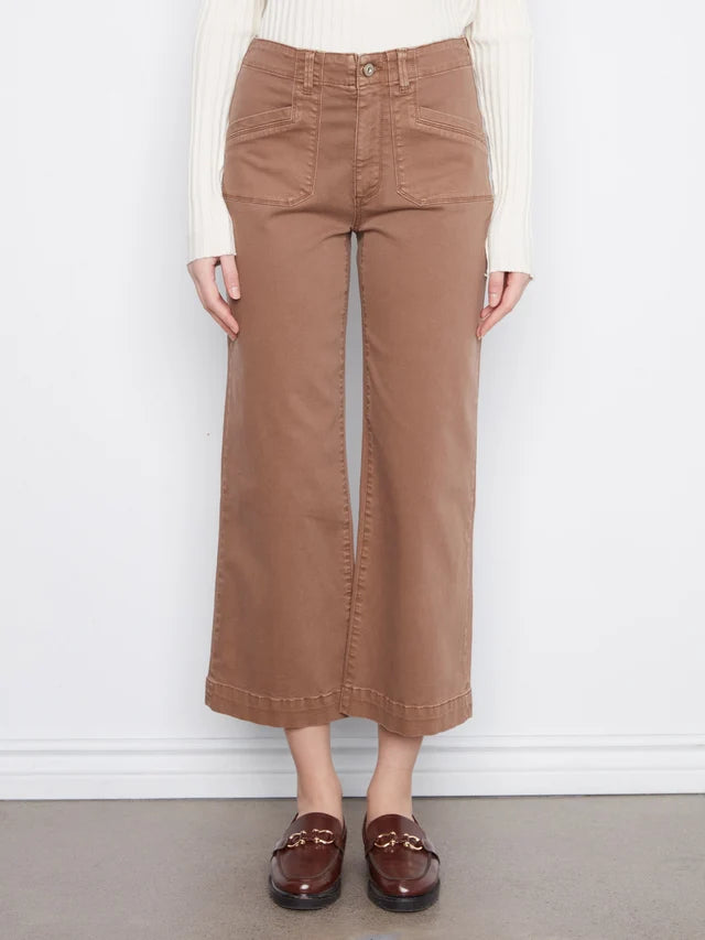 TWILL CROP WIDE LEG W/PATCH POCKET-TRUFFLE-CHARLIE B