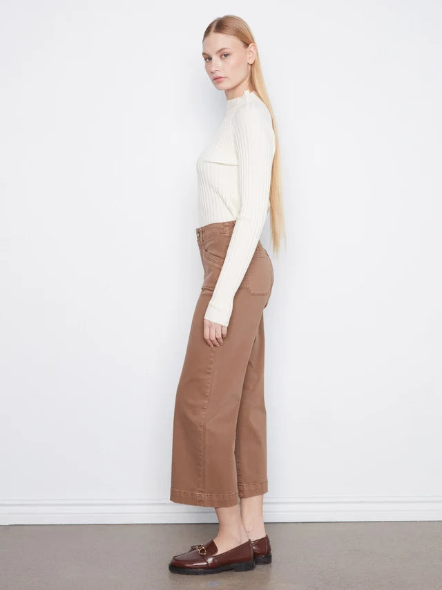 TWILL CROP WIDE LEG W/PATCH POCKET-TRUFFLE-CHARLIE B