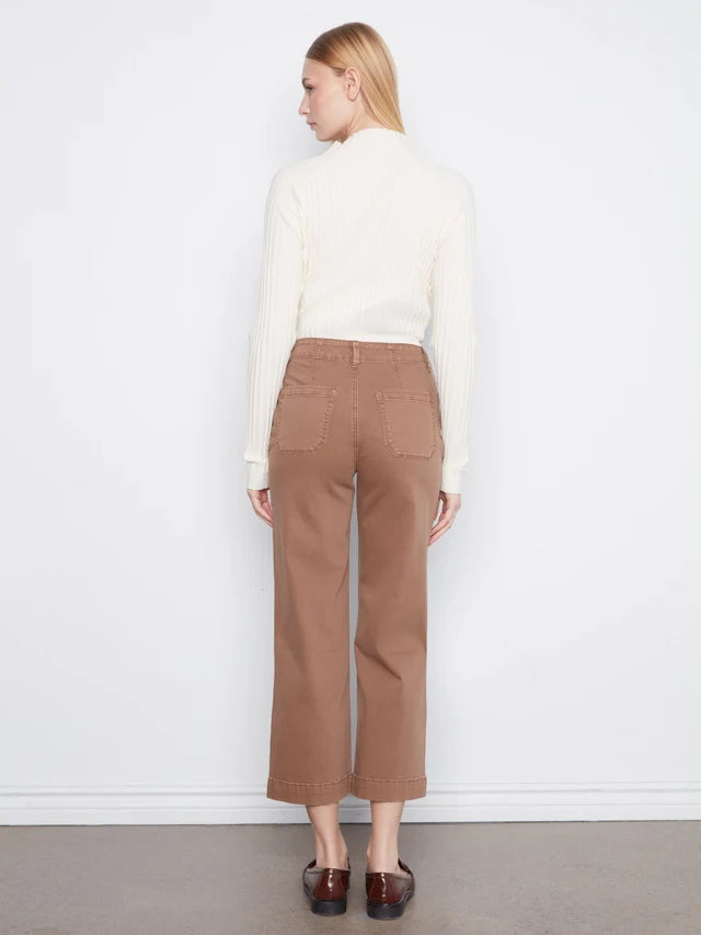 TWILL CROP WIDE LEG W/PATCH POCKET-TRUFFLE-CHARLIE B