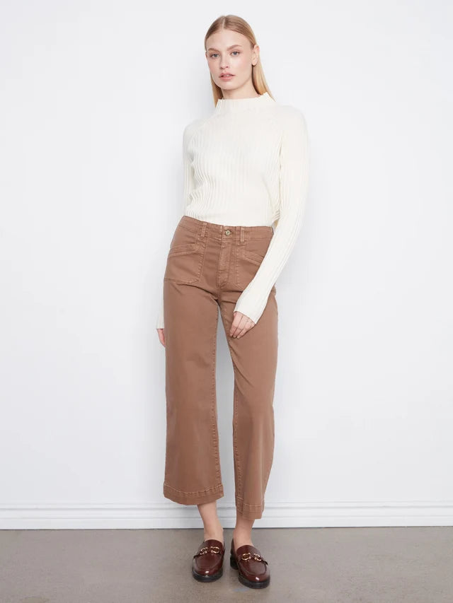 TWILL CROP WIDE LEG W/PATCH POCKET-TRUFFLE-CHARLIE B