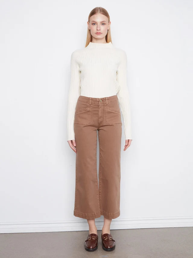 TWILL CROP WIDE LEG W/PATCH POCKET-TRUFFLE-CHARLIE B