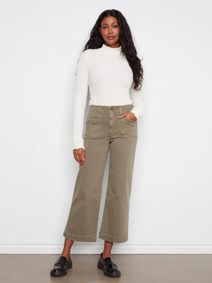 TWILL CROP WIDE LEG W/PATCH POCKET-VERVEINE-CHARLIE B