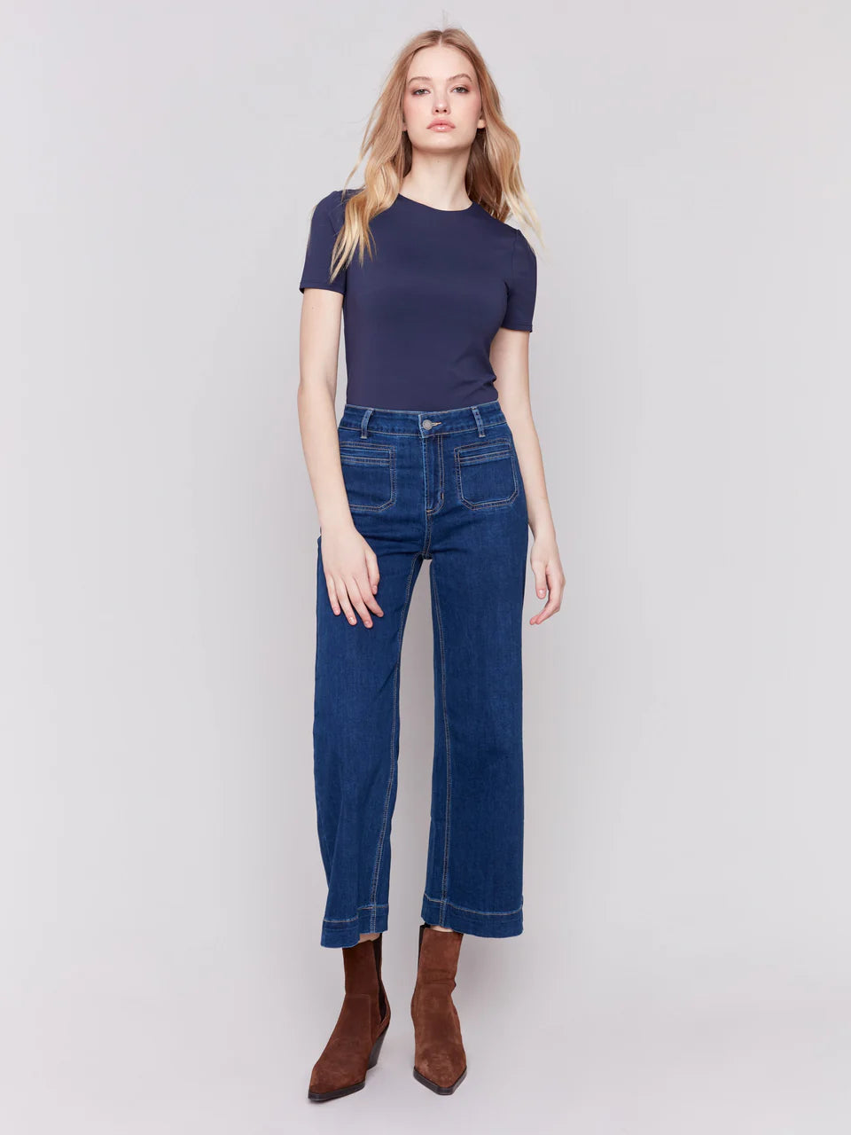 CROPPED FLARE PATCH POCKET JEAN-INDIGO-CHARLIE B