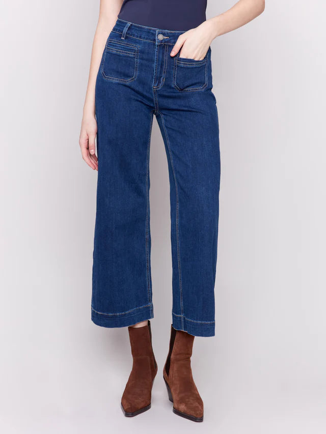 CROPPED FLARE PATCH POCKET JEAN-INDIGO-CHARLIE B