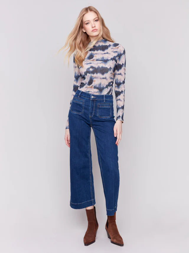 CROPPED FLARE PATCH POCKET JEAN-INDIGO-CHARLIE B