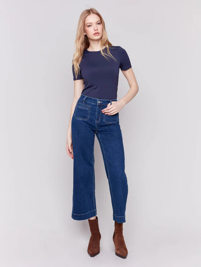 CROPPED FLARE PATCH POCKET JEAN-INDIGO-CHARLIE B