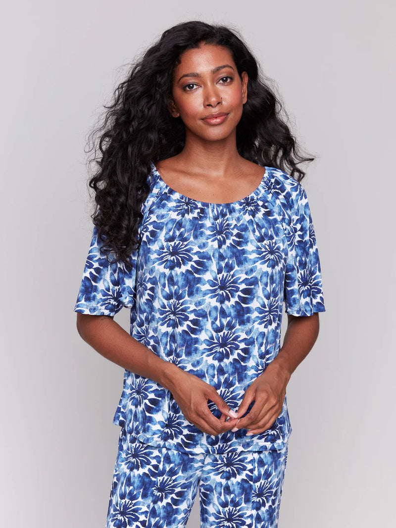 LILY PRINT OFF SHOULDER KNIT TOP-CHARLIE B