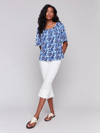 LILY PRINT OFF SHOULDER KNIT TOP-CHARLIE B