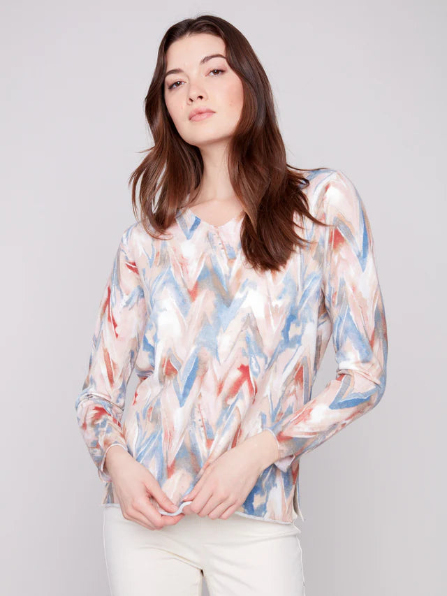 CHEVRON PRINTED V-NECK SWEATER-CHARLIE B