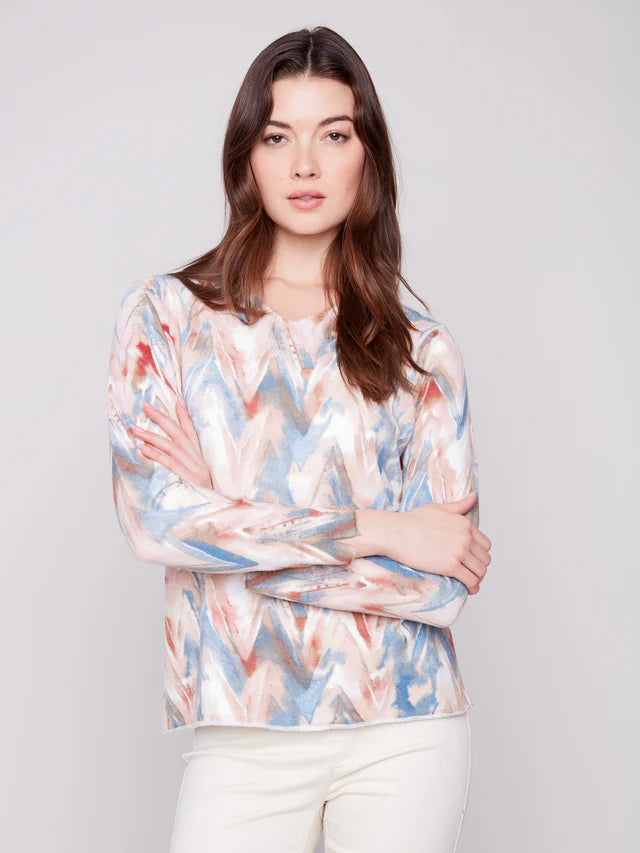 CHEVRON PRINTED V-NECK SWEATER-CHARLIE B