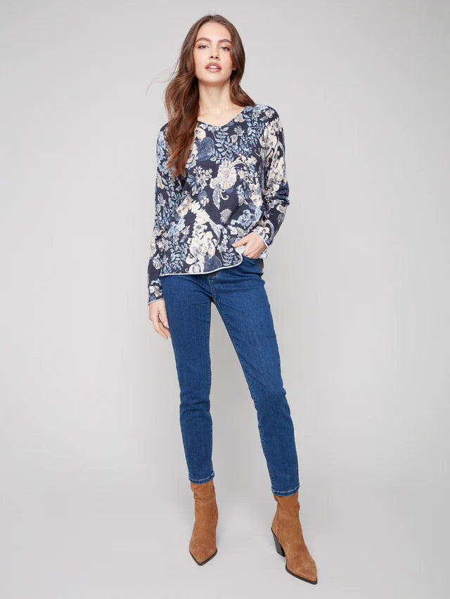 POSH PRINTED V-NECK SWEATER-CHARLIE B