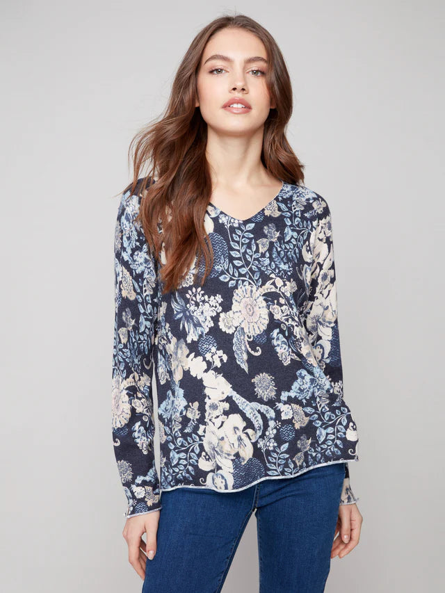 POSH PRINTED V-NECK SWEATER-CHARLIE B