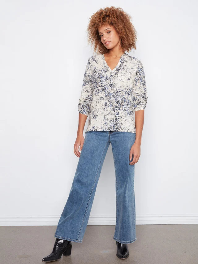 SERAPHINE PRINT ROLL SLEEVE BLOUSE-CHARLIE B