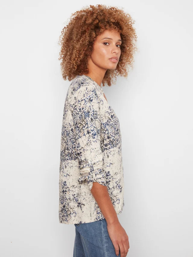 SERAPHINE PRINT ROLL SLEEVE BLOUSE-CHARLIE B