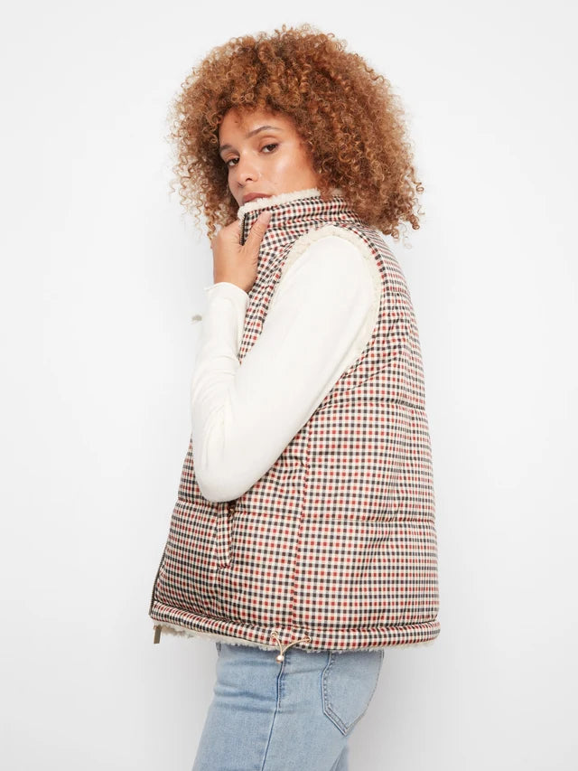 REVERISBLE PLAID SHERPA VEST-CHARLIE B