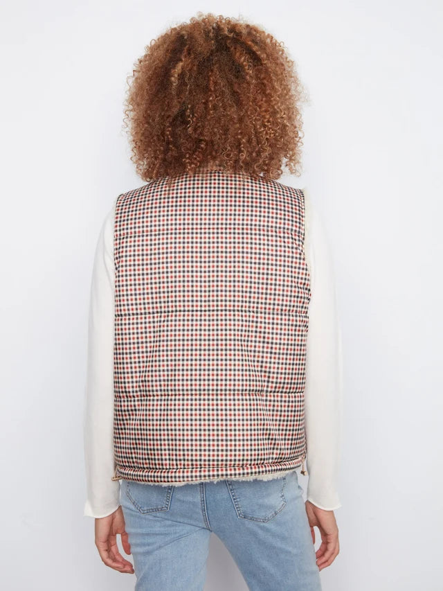 REVERISBLE PLAID SHERPA VEST-CHARLIE B