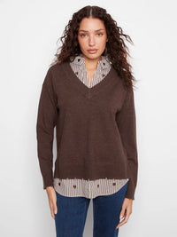 L/S V-NECK FOOLER SWEATER-HEATHER COFFEE-CHARLIE B