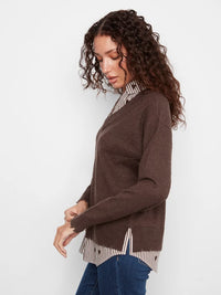 L/S V-NECK FOOLER SWEATER-HEATHER COFFEE-CHARLIE B