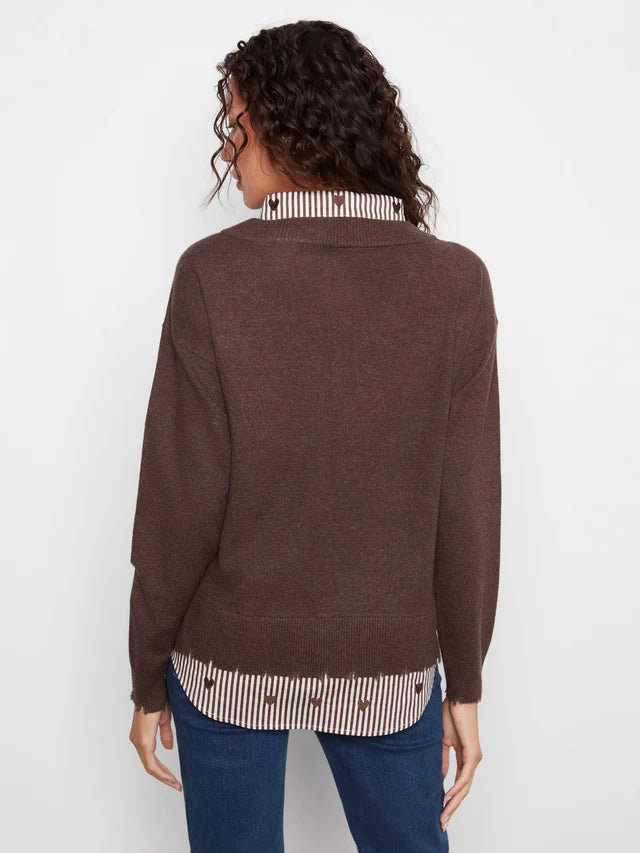 L/S V-NECK FOOLER SWEATER-HEATHER COFFEE-CHARLIE B