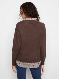 L/S V-NECK FOOLER SWEATER-HEATHER COFFEE-CHARLIE B